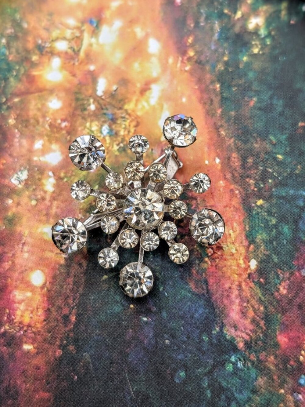 Mid-Century Signed Coro Atomic Starburst Rhinestone Brooch
